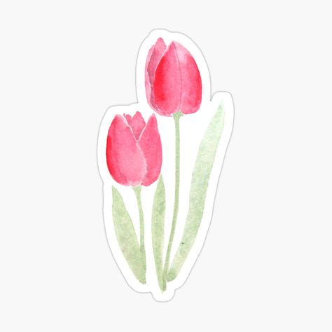 two red tulips watercolor by ColorandColor | Redbubble Tulip Sticker, Tulips Watercolor, Sticker Design Inspiration, Preppy Stickers, Bulletin Journal Ideas, Watercolor Tulips, Scrapbook Printing, Macbook Stickers, Watercolor Stickers