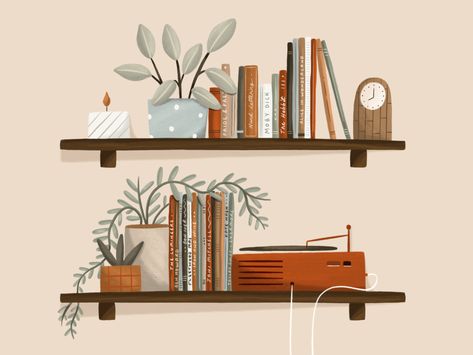 Book Shelf Illustration Art, Bookshelf Aesthetic Drawing, Shelves Illustration, Bookshelf Illustration Art, Shelf Illustration, Books Illustration Art, Bookshelf Illustration, Books Illustration, Bookshelf Aesthetic