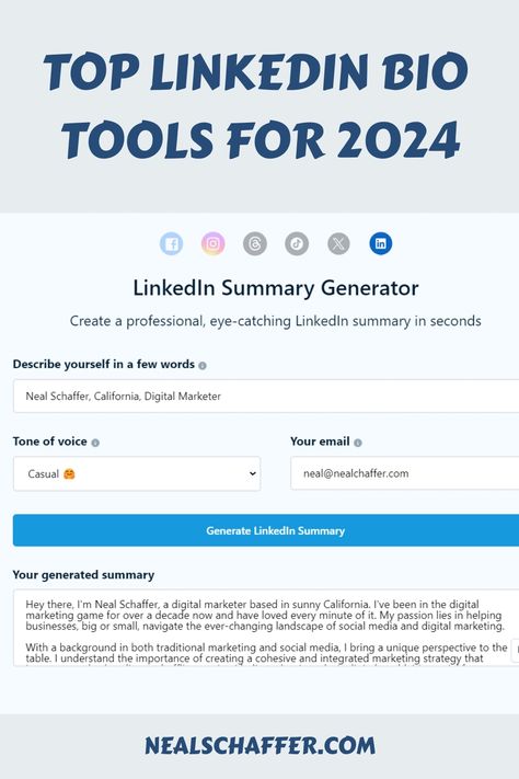 One of the most powerful parts of your LinkedIn profile in terms of your personal branding is your LinkedIn summary. With all of the talk about ChatGPT and AI, you might be wondering if AI might be able to help you create or improve upon your current summary. If that is you, you might be interested in trying out one of the fifteen LinkedIn summary generators I will cover here.  Even if you don’t use LinkedIn often, you have to consider one of these tools. With these programs, you can generate in About Me Examples, Linkedin Summary, Entrepreneur Ideas, Resume Words, Social Media Analytics, Linkedin Marketing, Social Media Marketing Tools, Social Selling, Digital Marketing Tools