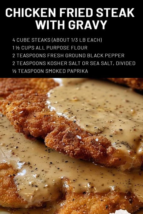 Chicken Fried Steak with Gravy Chicken Fried Ground Beef, Southern Fried Steak And Gravy, Cracker Barrel Chicken Fried Steak, Fried Cubed Steak Recipes, Chicken Fried Steak With Gravy, Fried Cube Steak And Gravy, Gravy For Chicken Fried Steak, Chicken Fried Steak Recipe Easy, Fried Cubed Steak