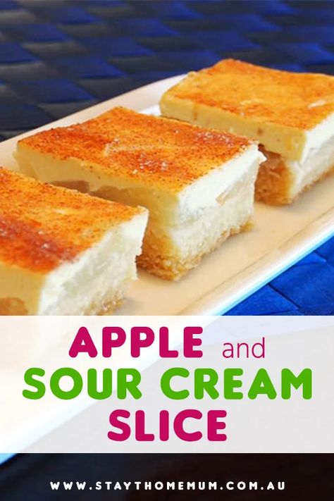 Apple Sour Cream Slice, Sweet Slices, Sour Cream Desserts, Apple Slice Recipe, Vj Cooks, Pear And Almond Cake, Apple Slice, Slice Recipe, Sour Cream Recipes