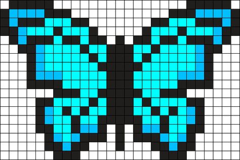 Butterfly Perler Bead Pattern / Bead Sprite Kandi Cuffs, Easy Perler Bead Patterns, Melty Bead Patterns, Kandi Cuff, Fuse Bead Patterns, Pony Bead Patterns, 8bit Art, Perler Bead Templates, Kandi Patterns