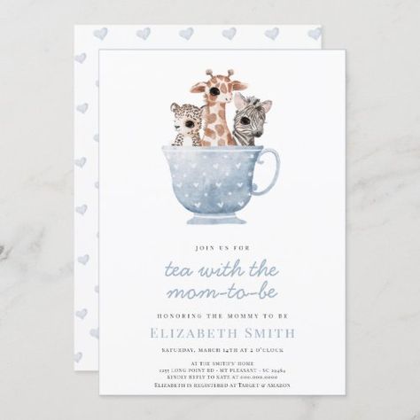 Tea Time Party Baby Animals Blue Boy Baby Shower for $2.95 - Baby Shower Invitations Tea Time Party, Tea Cup Party, Safari Baby Shower Invitations, Woodland Baby Shower Invitations, Blue Boy, Safari Baby Shower, Boy Baby Shower, Watercolor Invitations, Baby Shower Invitations For Boys