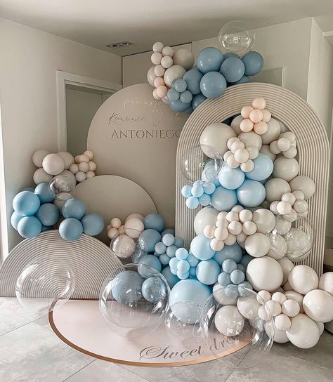 Dusty Blue Balloon Garland, Blue Balloon Garland, Gender Reveal Party Ideas, Reveal Party Ideas, Kids Party Planner, Baby Print Art, Special Events Decor, Blue Balloon, Baby Boy 1st Birthday