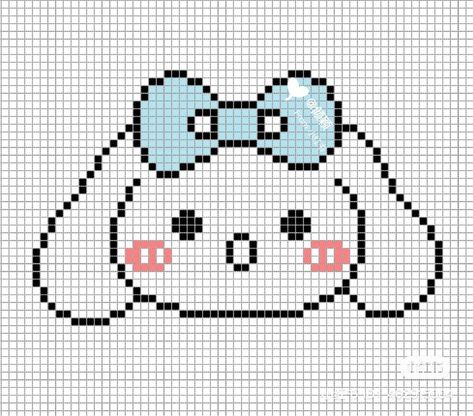 Pixel Art Sanrio, Art Sanrio, Pixel Art Cute, Kawaii Cross Stitch, Crochet Graph, Easy Pixel Art, Stitch Cards, Pixel Crochet, Pola Kristik