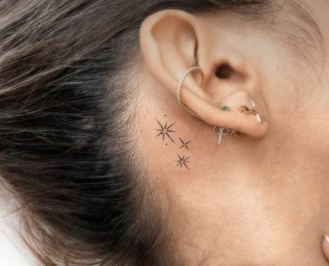 Star Tattoos Behind Ear, Small Wave Tattoo, Behind Ear Tattoos, Behind The Ear Tattoo, Tattoo Behind Ear, Tattoos Infinity, Tattoos Mandala, Shape Tattoo, Ear Tattoos