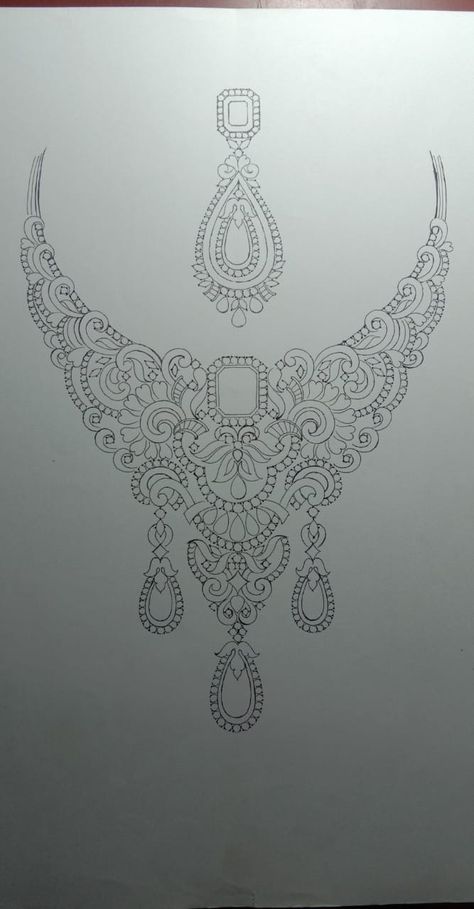 Jewel Drawing Sketches, Indian Jewelry Drawing, Jewellery Drawing Sketches, Jewellery Design Sketch, Jewelry Design Necklace Sketches, Jewelry Drawing Necklace, Necklace Designs Drawing, Necklace Illustration Drawing, Jewelry Design Drawing Necklaces