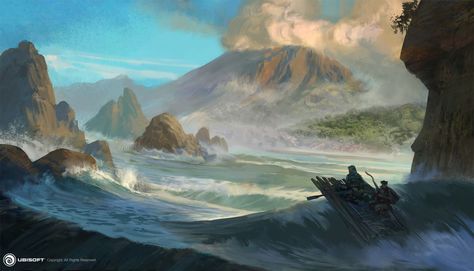 ArtStation - Volcano Island, Hugo Puzzuoli Volcano Island, Assassin's Creed Black, Assassins Creed Black Flag, Fantasy Island, Art Animation, Flag Art, Island Art, Fantasy Story, Fantasy Places