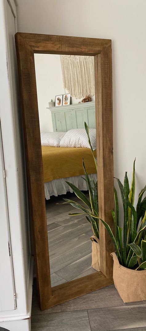 Full Length Mirror Wood Frame, Rustic Bathroom Mirror, Natural Wood Mirror, Full Length Mirror In Bedroom, Rustic Bathroom Mirrors, Mirror Farmhouse, Farmhouse Mirror, Mirror Floor, Floor Length Mirror