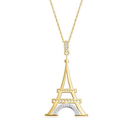 A top-rated jeweler since 1952, Ross-Simons travels the world to find high-quality styles at the best prices. Bonjour! This polished 14kt yellow gold Eiffel Tower is dazzled with diamond accents in white rhodium. Remember a favorite trip, or dream of your next destination with this spectacular necklace! Suspends from a rope chain. Springring clasp, 14kt yellow gold Eiffel Tower pendant necklace. Necklace drop length - 1 1/4 inches long. Necklace drop width - 3/4 inch wide. Each Ross-Simons item Gold Eiffel Tower, Pendant Necklace Diamond, Necklace With Diamond, Diamond Heart Pendant Necklace, Diamond Tennis Necklace, Diamond Birthstone, Fine Jewelery, Necklace Diamond, Stainless Steel Polish