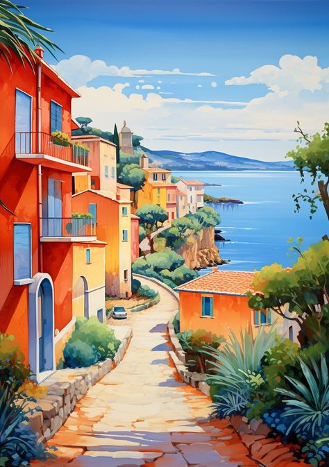 Mediterranean landscape, colorful artwork, Italian panoramic view, vibrant scenery painting, coastal landscape art, Mediterranean sea art, Italian countryside canvas, panoramic seascape, Mediterranean colors, Italian coast painting, colorful nature art, scenic Mediterranean, panoramic Italy art, coastal view artwork, Italian Riviera painting, serene landscape canvas, vibrant coastal art, Mediterranean horizon, Italian vista artwork, picturesque seaside painting, Mediterranean canvas, sun-drenc Italian Summer Painting, Italian Landscape Paintings, Sketching Color, Mediterranean Paintings, Coast Painting, Coastal Mediterranean, Mediterranean Landscape, Seaside Paintings, Scenery Painting