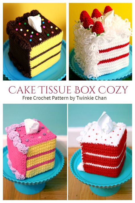 Frosted Cake Tissue Box Cover Free Crochet Patterns Crochet Toilet Roll Cover, Twinkie Chan, Tissue Box Crafts, Crochet Cake, Kleenex Box Cover, Crochet Box, Kleenex Box, Crochet Towel, Plastic Canvas Tissue Boxes