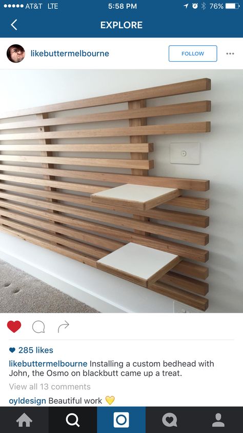 Headboard idea - master bedroom Wood Slat Wall, Slat Wall, Wood Slats, Livingston, Living Design, Store Design, Interior Design Living Room, Pottery Barn, Woodworking Projects