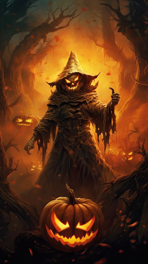 https://zedge.me/happy-halloween-1341926421 Happy Halloween Gif, Scary Scarecrow, Zombie Wallpaper, Creepy Pumpkin, Samhain Halloween, Halloween Scarecrow, Arte Alien, Gothic Fantasy Art, Halloween Artwork