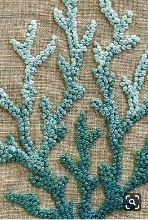 Sea Life Embroidery Designs, Embroidered Seaweed, Seaweed Embroidery, Ocean Textiles, Embroidery Coral, Turtle Embroidery, Sea Embroidery, Coral Wall Art, Beach Wall Collage