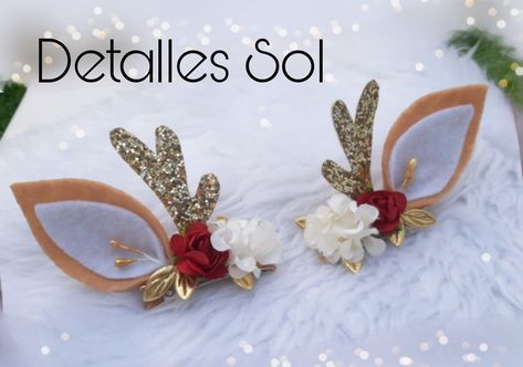 Prensas de cuernos de reno. Handmade Accessories Ideas, Diy Leather Bows, Felt Hair Accessories, Diy Hair Accessories Ribbon, Christmas Hair Accessories, Christmas Hair Bows, Handmade Christmas Crafts, Handmade Hair Bows, Christmas Hair