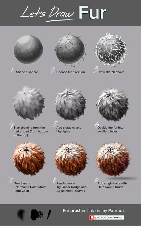 Fur Tutorial Digital, How To Color Fur, Fur Drawing Tutorial, Draw Fur, Fur Drawing, Drawing Fur, How To Draw Fur, الفن الرقمي, Concept Art Tutorial