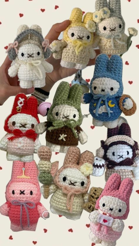 Crochet miffy collage ✨✨ Fit For Life, Crochet Diy Tutorial, Quick Crochet Projects, Mode Crochet, Crochet Plush, Crochet Keychain Pattern, Crochet Design Pattern, Kawaii Crochet, Crochet Clothing And Accessories