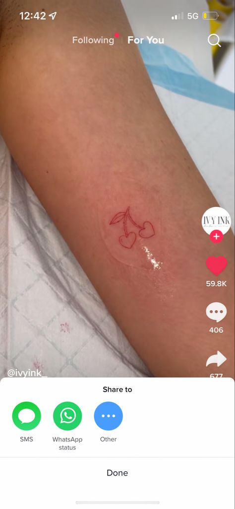 Cute Small Holiday Tattoos, Cherry Tattoo Red Ink, Pair Of Cherries Tattoo, Love Heart Cherry Tattoo, Millie Tattoo Name, Hollow Heart Tattoo, Holiday Matching Tattoos, Dainty Cherry Tattoo, Heart Shaped Cherry Tattoo