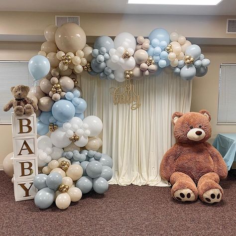 SAS Designs on Instagram: “Celebrating baby Will and his beautiful mama Jordyn! Oh Baby…he’s the cutest little boy ever! 🍼 #babyshowerballoons #ohbaby…” Babyshower Decoration For Boys, Boy Baby Shower Backdrop Ideas, Decor Aqiqah Baby Boy, Baby Shower Backdrop Ideas Boys, Backdrop Baby Shower Ideas, Ideas De Baby Shower Decoracion, Baby Shower For Boys Theme, Baby Boy Baptism Decorations, Baby Boy Backdrop