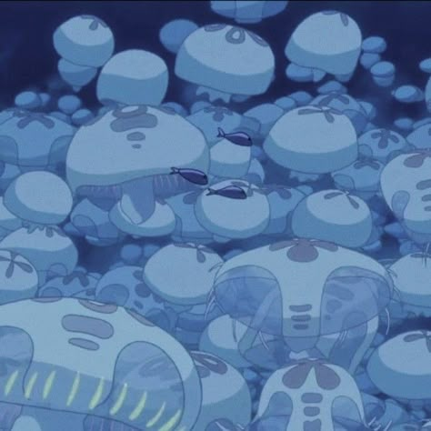 Blue Anime Art, Jelly Fish Wallpaper, Ponyo Aesthetic, Studio Ghibli Ponyo, Ghibli Ponyo, Anime Art Style, Studio Ghibli Background, Style Wallpaper, Fish Wallpaper