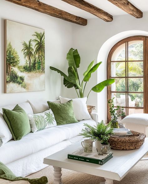 White And Green Interior, Sage Living Room, Minimalist Concept, Palm Beach Decor, Minimalist Living Room Ideas, Living Room Minimalist, Tropical Interior, Bali House, Room Minimalist