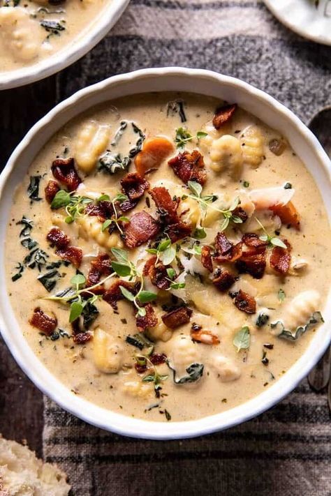 Creamy Gnocchi Soup with Rosemary Bacon | halfbakedharvest.com Creamy Gnocchi Soup, Soup With Rosemary, Creamy Gnocchi, Bacon Dinner, Half Baked Harvest Recipes, Plats Healthy, Gnocchi Soup, Harvest Recipes, Gnocchi Recipes