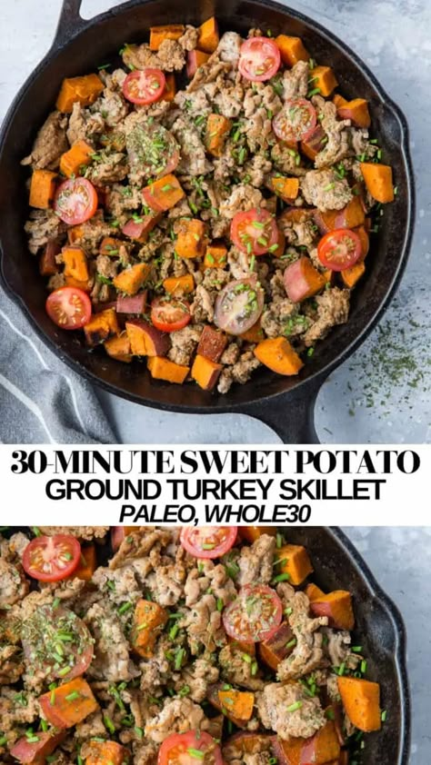 Anti Inflammation Recipes Ground Turkey, Ground Turkey Low Fodmap Recipes, Aip Ground Turkey Recipes, Low Fodmap Sweet Potato Recipes, Uc Recipes, Ground Turkey And Sweet Potato, Superfood Meals, Ground Turkey Sweet Potato Skillet, Turkey Sweet Potato Skillet