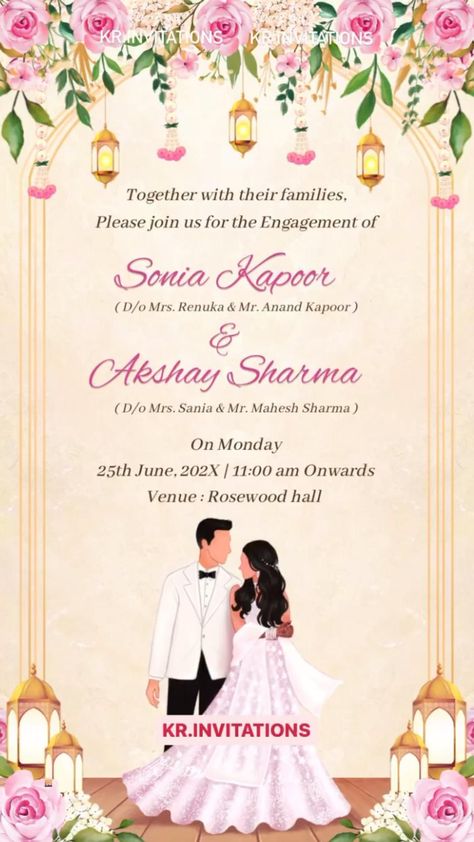 This Digital Engagement party Invitation template is perfect to invite your guest for your big day. Instant access, Easy to edit and download. Roka Invite template, Indian Invitations, whatsapp Invites. Indian Ring Ceremony, Engagement Invitation Design, Engagement Invitation Card Design, Engagement Card Design, Wedding Cards Images, Wedding Invitation Format, Engagement Party Themes, Indian Invitations, Wedding Day Quotes