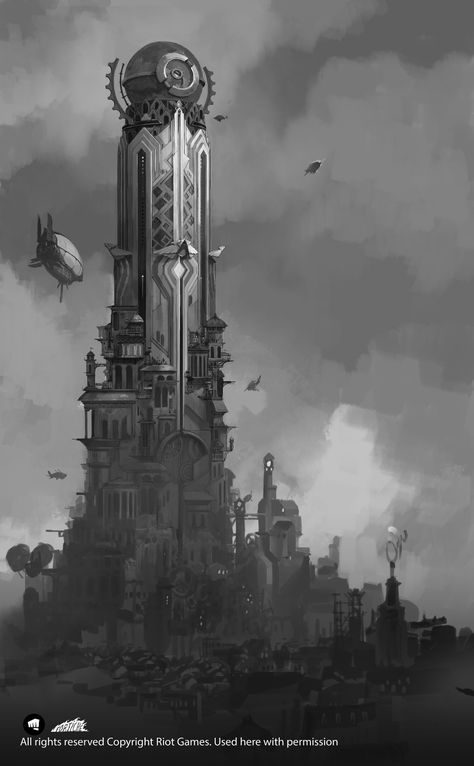 League Of Legends Universe, League Of Legends Video, Art Deco Ideas, Nosara, Building Concept, Landscape Concept, Matte Painting, Environment Design, 판타지 아트