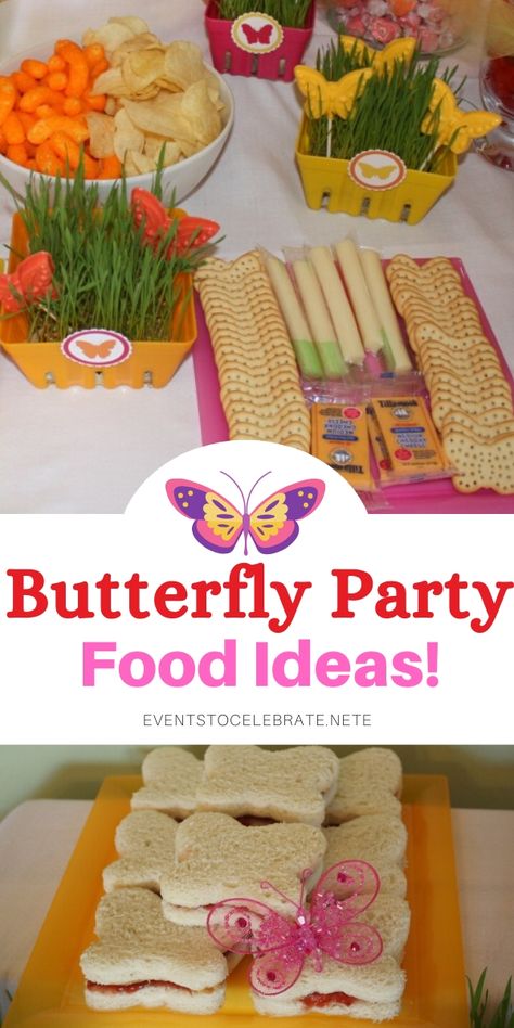 Butterfly Birthday Party Food, Themed Party Food Ideas, Party Food Desserts, Butterfly Themed Party, Butterfly Snacks, Butterfly Tea Party, Butterfly Food, Butterfly Birthday Party Decorations, Chocolate Butterflies