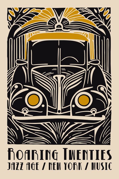 Art Deco Poster, New York City Wall Art, Black and Beige, 20s Retro Wall Decor, Art Nouveau Print, Vintage Car Poster, Roaring Twenties Art Jazz Art Vintage, Industrial Poster, Roaring 20s Art, Victorian Letter, Roaring 20s Art Deco, 1920s Poster, Art Deco Posters Prints, Art Deco Graphics, Old Posters