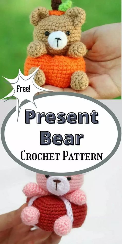 This Present Bear is an adorable amigurumi of a teddy bear sitting with her head and limbs sticking out of a gift box, complete with a ribbon. Although this pattern might look complicated, it’s actually very straightforward—if you can make a ball, then you can make this pattern! She is perfect decor for the gift giving season or Valentine’s Day! Teddy Bear Sitting, Bear Sitting, Bear Patterns Free, Crochet Things, A Teddy Bear, Crochet Teddy, Sewing Ribbon, Crochet Animal Patterns, Animal Projects