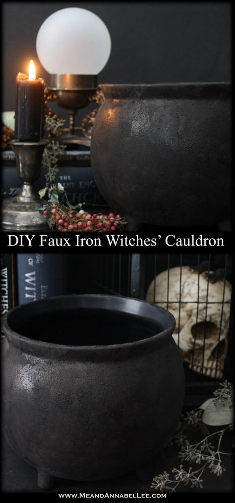 Diy Halloween Cauldron Decor, Halloween Witches Cauldron, How To Make A Witches Cauldron, Witches House Halloween Decorations, Diy Cauldron Halloween Prop, Halloween Cauldron Decoration, Witches Cauldron Diy, Halloween Witches Decorations, Diy Hocus Pocus Decor