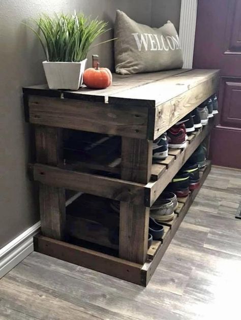 Wood Pallet Shoe Rack, Wood Gazebo, Minwax Stain Colors, Mudroom Remodel, Diy Shoe Rack, Minwax Stain, Rustic Entryway, Diy Wood Projects Furniture, Wood Stain