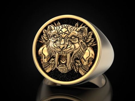 Tiger Ring Men, Saber Tooth Tiger, Saber Toothed Tiger, Tiger Skull, Tiger Ring, Panther Ring, Birthday Men, Gold Tiger, Birthday Gift Ring