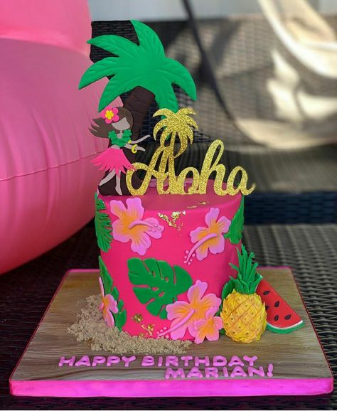 Hawain Cakes Ideas, Hawaiian Birthday Cake For Women, Hawaiian Bday Cake, Hawaiin Cakes Ideas, Aloha Birthday Cake, Hawaii Themed Cakes Hawaiian Birthday, Luau Cake Ideas, Hawaii Cake Ideas Hawaiian Birthday, Hawaiian Party Cake