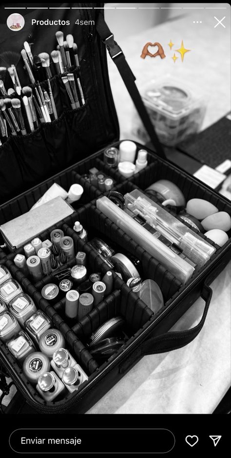 Makeup, makeup kit, makeup bag, makeup artist, makeup, mua, happy life, editorial makeup, makeup inspo, glam Makeup Depotting, Mua Aesthetic, Makeup Equipment, Makeup Artist Bag, Black Makeup Artist, Artist Bag, Esthetician Room, Makeup Artist Kit, Artist Makeup