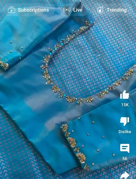 Antique Beads Aari Work Blouse, Blue Colour Aari Work Blouse Designs, Aari Work On Saree, Blue Colour Blouse Designs, Simple Aari Work Blouse Design, Basic Blouse Designs, Simple Aari Work, Netted Blouse Designs, Blouse Designs Pattern