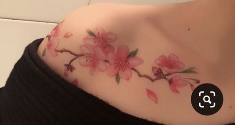 Collarbone Shoulder Tattoo, Cherry Blossom Shoulder Tattoo, Cherry Blossom Tattoo Shoulder, Tattoos Black Women, Collarbone Tattoo, Flower Wrist Tattoos, Flower Tattoo Shoulder, Tasteful Tattoos, Pretty Tattoos For Women