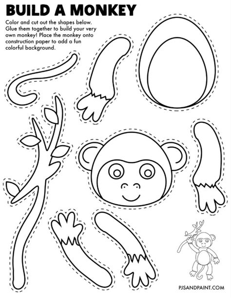 Monkey Art And Craft, Monkey Crafts For Toddlers, Monkey Craft Preschool, Monkey Crafts For Kids, Monkey Worksheet, Jaguar Craft, Free Printable Crafts For Kids, Zoo Animal Crafts For Kids, Monkey Template