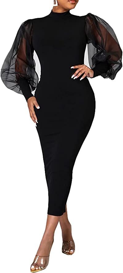 Amazon.com: Women's See Through Bodycon Dress Long Puff Lantern Sleeve Sheer Mesh Dress Sexy Club Party Midi Dress Clubwear Black Small : Clothing, Shoes & Jewelry Party Midi Dress, Summer Cocktail Dress, Sheer Mesh Dress, Lantern Sleeve Dress, Long Bodycon Dress, Bodycon Maxi Dresses, Womens Cocktail Dresses, Midi Dress Party, Night Out Dress