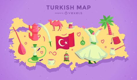 Turkey Map Illustration, Map Illustration Design, Maps Illustration Design, Turkey Map, Freelance Design, Turkish Flag, Travel Printables, Fonts Calligraphy, Turkey Art