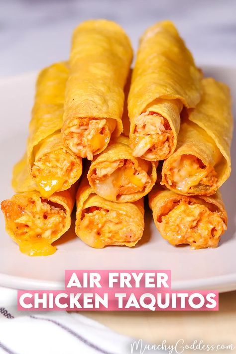 Shredded Chicken Recipes Easy, Air Fryer Chicken Taquitos, Chicken Taquitos Recipe, Homemade Taquitos, Easy Air Fryer Chicken, Taquitos Recipe, Chicken Taquitos, Air Fryer Oven Recipes, Shredded Chicken Recipes