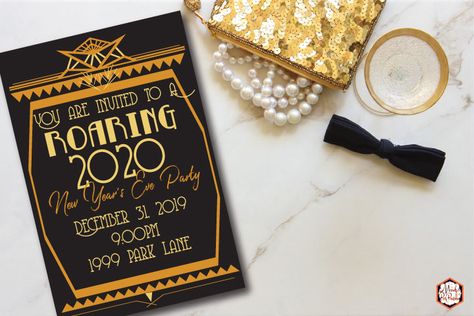 Plan the BEST New Year's Party with these free roaring 20's printables | Mandy's Party Printables Roaring 20s Party Invitation Template, Roaring Twenties Party, Twenties Party, Decade Party, Donut Party, Roaring Twenties, Tea Party Garden, Farm Party, Mickey Mouse Party