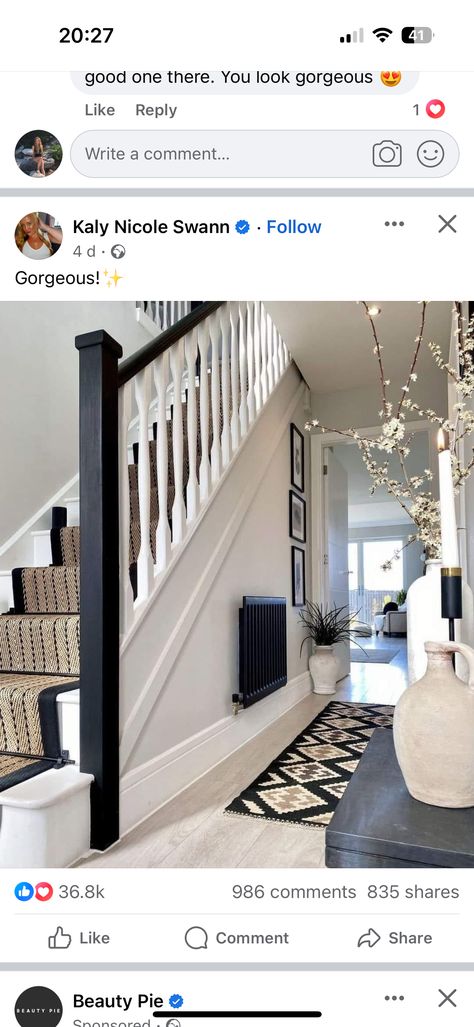 Hall Ways Ideas, Stairs And Hallway Ideas, Black Hallway, Entrance Hall Decor, White Hallway, Stairs Design Interior, House Staircase, Hallway Inspiration, Narrow Hallway Decorating