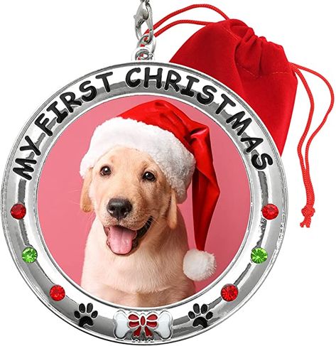 Amazon.com: My First Christmas Dog Photo Ornament - 2021 Dated Puppy Picture Ornament - Dog Bone and Jewels with Dated Heart Charm Xmas Decoration - My 1st Christmas Ornaments for Dogs - Gift/Storage Bag Included : Home & Kitchen Christmas Ornaments For Dogs, Dog Christmas Photos, My 1st Christmas, Picture Ornaments, My First Christmas, Dog Photo, Photo Ornaments, First Christmas Ornament, Puppy Pictures