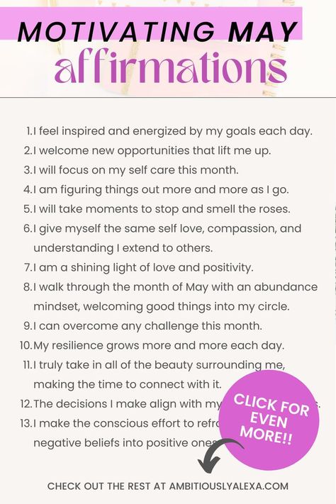 may affirmations May Affirmations, Spring Affirmations, Gratitude Journal Ideas Creative, Summer Affirmations, Motivating Affirmations, Productive Quotes, Affirmation Ideas, Day Affirmations, Aesthetic May