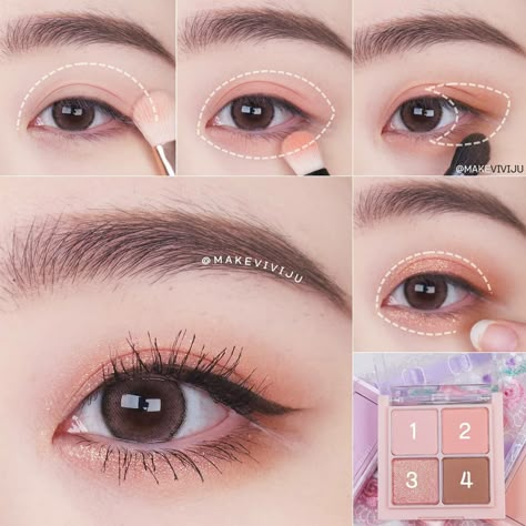 Make Up For School Korean, School Makeup Korean, Korean Makeup For School, Korean School Makeup, Teknik Makeup, Tutorial Eyeshadow, Doll Eye Makeup, Kawaii Makeup, Korean Eye Makeup