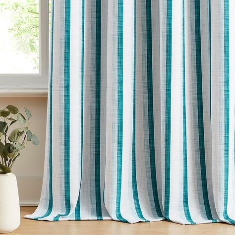 Amazon.com: Metro Parlor Teal Boho Vertical Striped Linen Blend Blackout Curtains 84 Inches Long Blue Farmhouse Thermal Insulated Grommet Treatments for Bedroom Living Room, 2 Panels 52" W : Home & Kitchen Unique Window Treatments, Curtains Blue, Blue Farmhouse, Unique Window, Beachy Room, Thick Curtains, Quality Curtains, Blue Curtains, Blackout Drapes